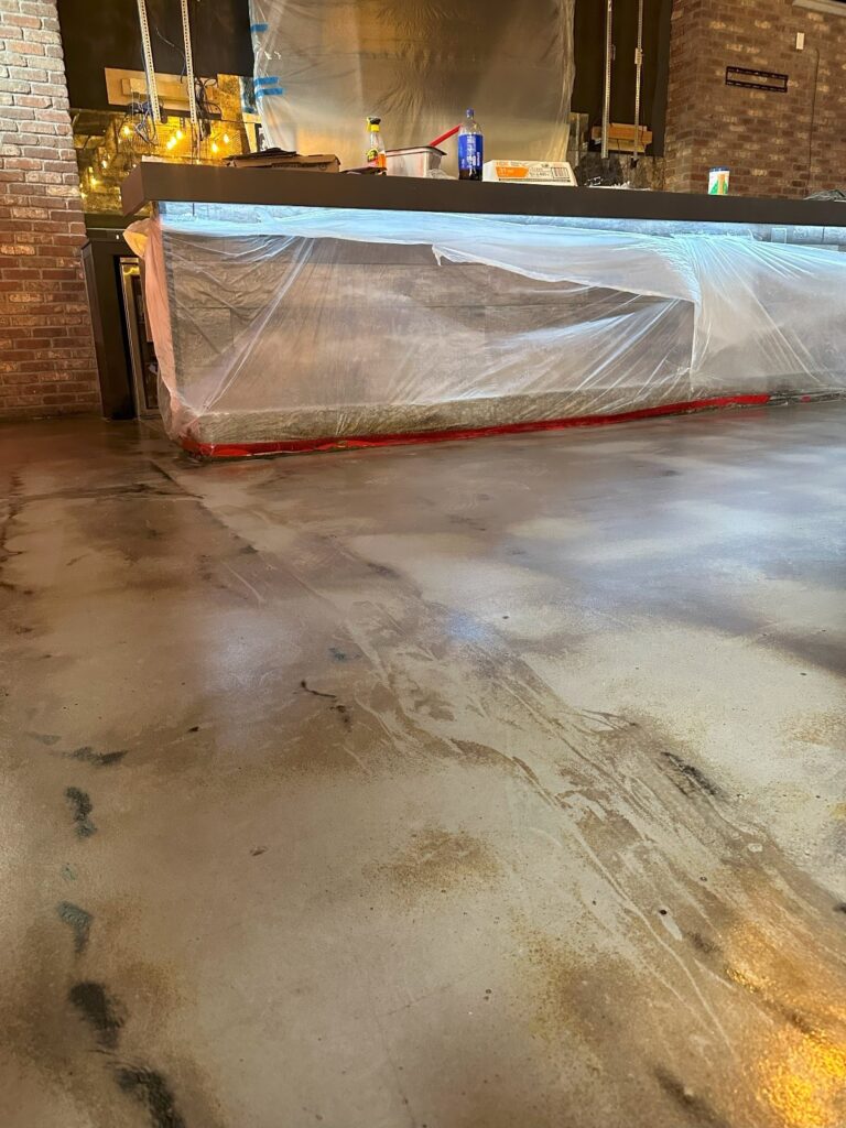 self leveling and stained concrete floors for The Highwood Restaurant in Weehawken NJ